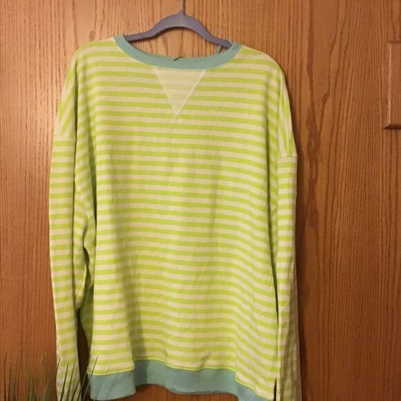 NWOT Free People Classic Stripe Crewneck Sweatshirt Lime Combo- size MEDIUM - Picture 5 of 6